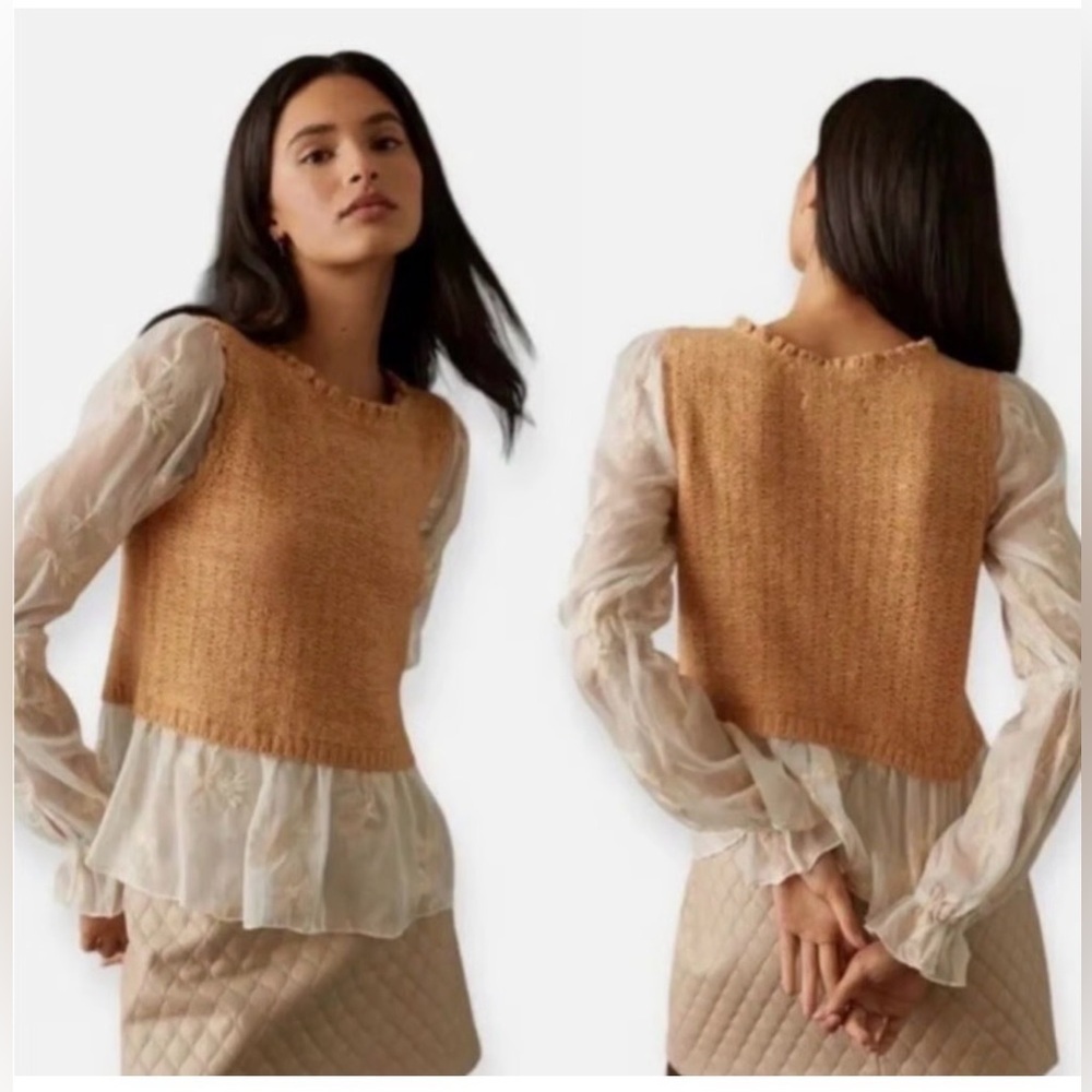 NWT By Anthropologie Tan Cream Layered Sweater Vest Size XXS